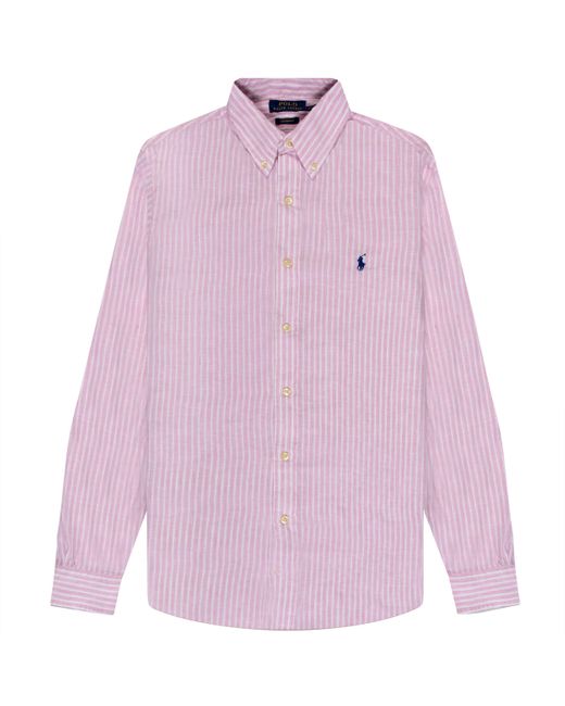 Polo Ralph Lauren Purple Custom Fit Striped Linen Shirt for men
