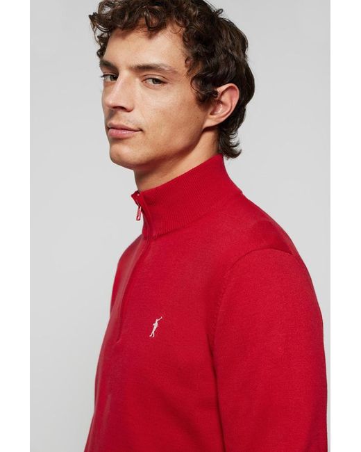 Maglione In Filo Rosso A Lupetto E Cerniera E Logo Rigby Go di POLO CLUB in Red da Uomo