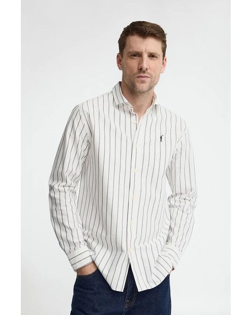 Camicia A Righe Ecrù E Blu Marino Con Collo Italiano, Regular Fit Con Ricamo Rigby Go di POLO CLUB in White da Uomo