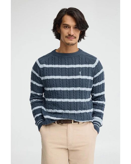 Maglione A Trecce A Righe Blu Denim Con Logo Rigby Go di POLO CLUB in Blue da Uomo