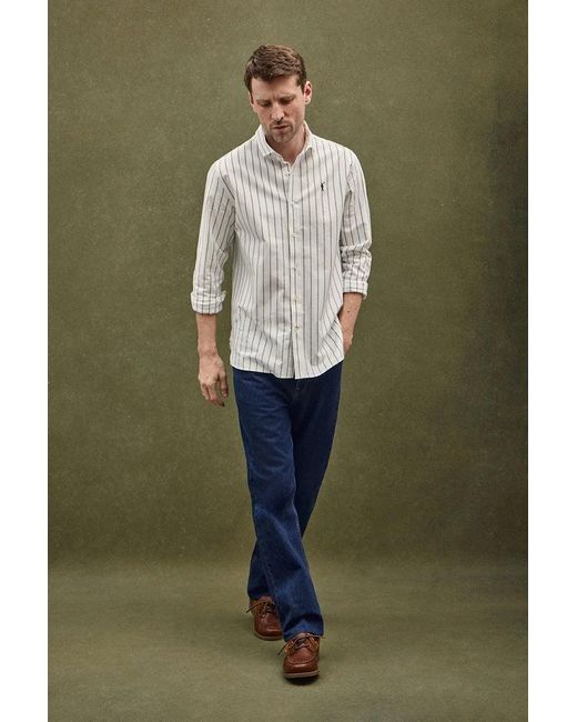 Camicia A Righe Ecrù E Blu Marino Con Collo Italiano, Regular Fit Con Ricamo Rigby Go di POLO CLUB in White da Uomo