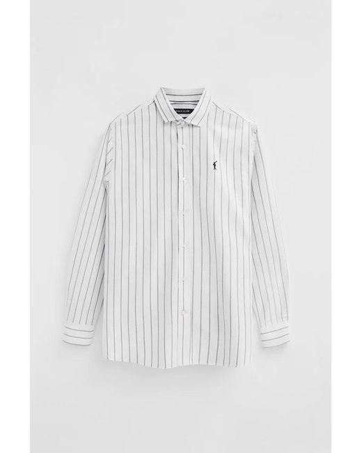 Camicia A Righe Ecrù E Blu Marino Con Collo Italiano, Regular Fit Con Ricamo Rigby Go di POLO CLUB in White da Uomo
