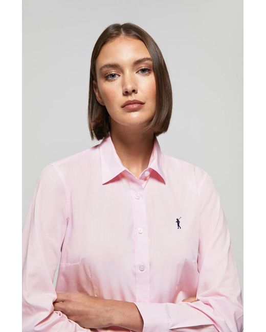 POLO CLUB Pink Popeline-Hemd Slim Fit Rosa Mit "Rigby Go"-Stickerei