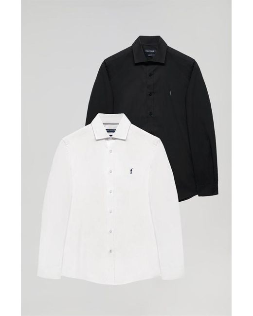 Pack Di Due Camicie Popeline Colore Bianco E Nero Con Logo Ricamato In Contrasto di POLO CLUB in Black da Uomo