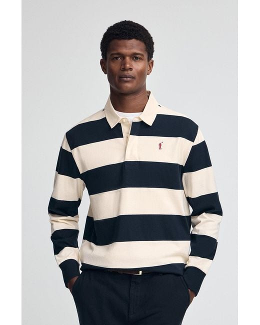 Polo A Maniche Lunghe A Righe Blu Marino Ed Ecrù Con Ricamo Rigby Go di POLO CLUB in Black da Uomo