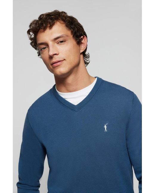 POLO CLUB Schlichter Pullover Denimblau Mit V-Kragen Und Rigby Go Logo in Blue für Herren