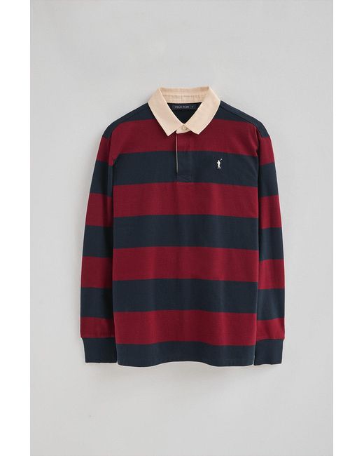 Polo A Maniche Lunghe A Righe Blu Marino E Granata Con Ricamo Rigby Go di POLO CLUB in Red da Uomo