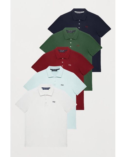 POLO CLUB Pack Mit Fünf Piqué-Poloshirts Mit Knopfleiste Mit Drei Knöpfen Und Logo-Stickerei in Red für Herren