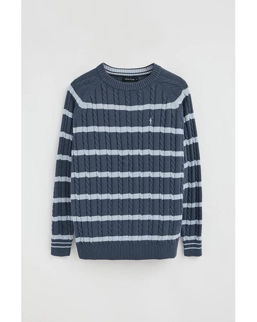 Maglione A Trecce A Righe Blu Denim Con Logo Rigby Go di POLO CLUB in Blue da Uomo