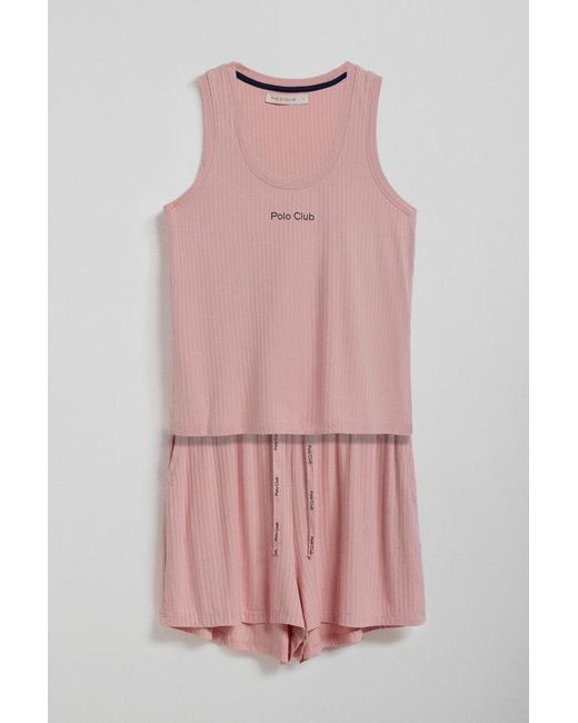 POLO CLUB Pink Pyjama-Set Rosa Mit Top Und Shorts Und Details