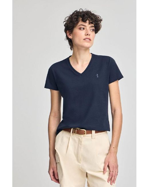 Maglietta Blu Marino Con Scollo A V E Ricamo Rigby Best di POLO CLUB in Blue