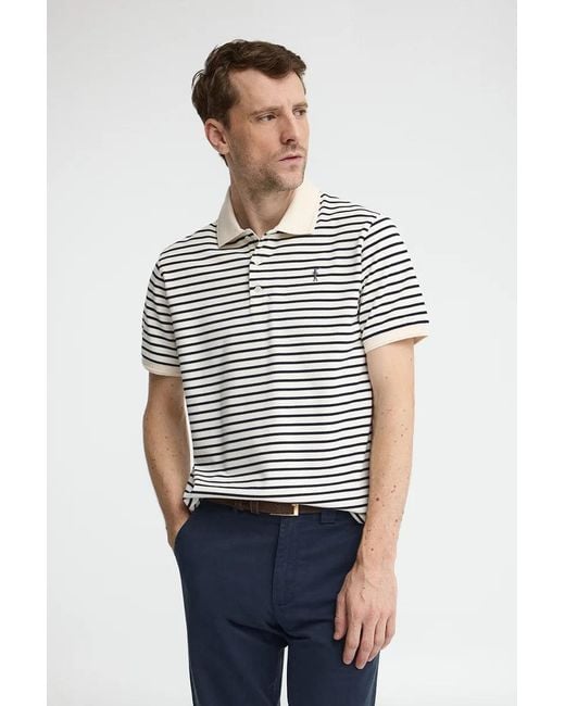 Polo A Righe Ecrù E Blu Marino Con Logo Ricamato Rigby Go di POLO CLUB in Green da Uomo
