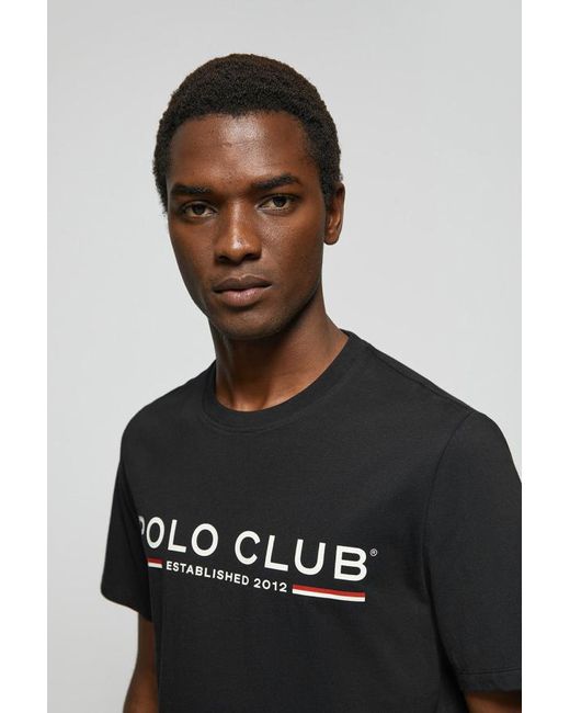 POLO CLUB Basic-T-Shirt Schwarz Mit Markantem Aufdruck Auf Der Brust in Black für Herren