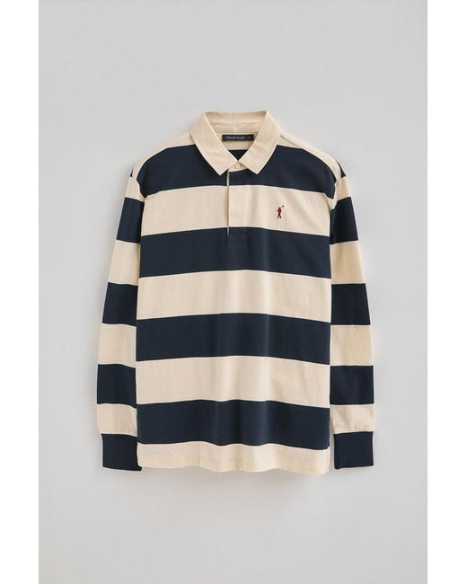 Polo A Maniche Lunghe A Righe Blu Marino Ed Ecrù Con Ricamo Rigby Go di POLO CLUB in Black da Uomo