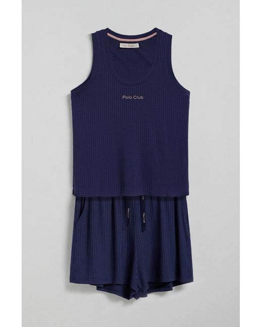 POLO CLUB Blue Pyjama-Set Marineblau Mit Top Und Shorts Und Details