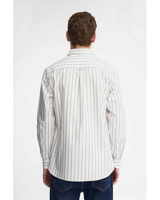 Camicia A Righe Ecrù E Blu Marino Con Collo Italiano, Regular Fit Con Ricamo Rigby Go di POLO CLUB in White da Uomo