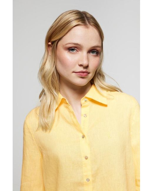 POLO CLUB Yellow Leinenhemd Pulveriges Gelb Mit Kleiner Logo-Stickerei Rigby Go