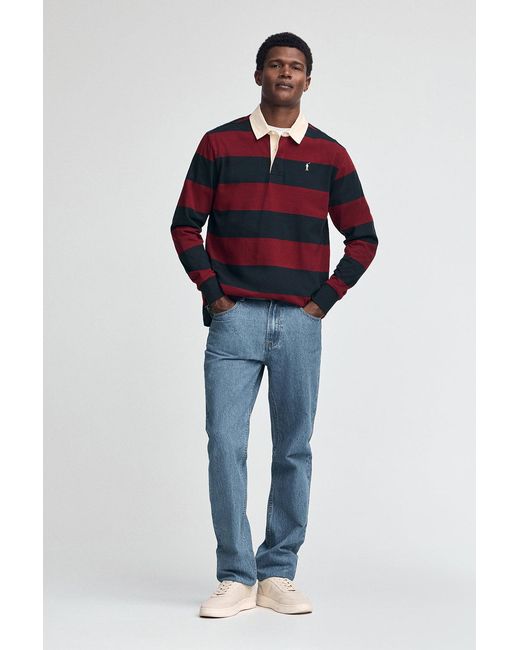 Polo A Maniche Lunghe A Righe Blu Marino E Granata Con Ricamo Rigby Go di POLO CLUB in Red da Uomo