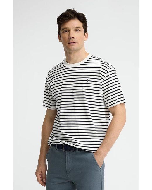 Polo A Righe Ecrù E Blu Marino Fit Ampio Con Logo Rigby Go di POLO CLUB in White da Uomo
