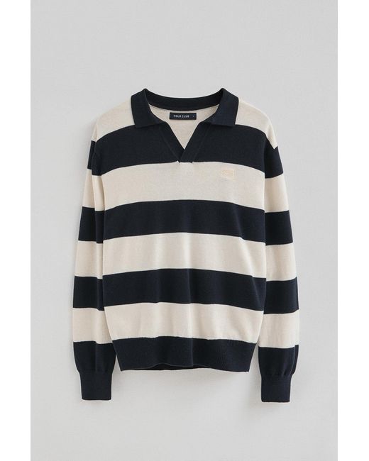 Maglione A Righe Blu Marino Ed Ecrù Con Colletto Polo E Toppa di POLO CLUB in Blue da Uomo