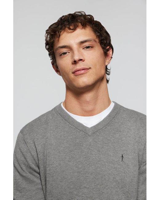 POLO CLUB Schlichter Pullover Grau Meliert Mit V-Kragen Und Rigby Go Logo in Gray für Herren