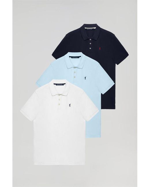 POLO CLUB Pack Mit Drei Kurzärmligen Poloshirts Mit Logo-Stickerei, Weiß, Marineblau Und Hellblau in Blue für Herren