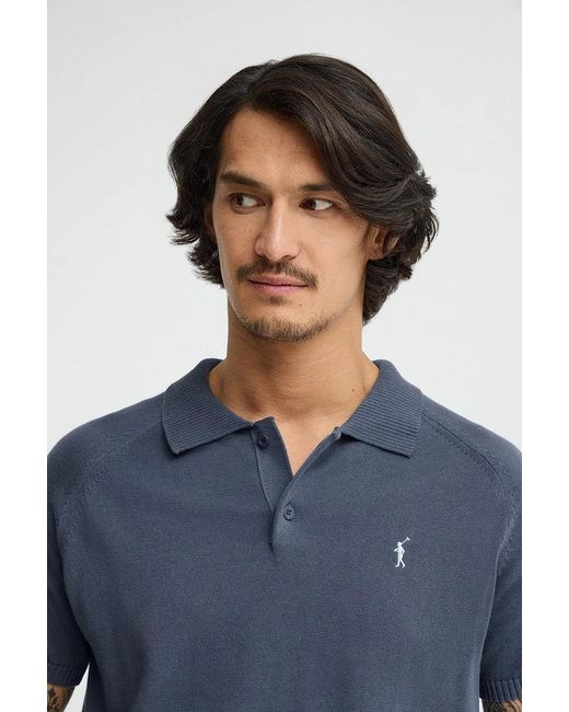 Maglione Blu Denim A Maniche Corte E Con Colletto A Polo E Logo Rigby Go di POLO CLUB in Green da Uomo