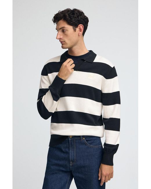 Maglione A Righe Blu Marino Ed Ecrù Con Colletto Polo E Toppa di POLO CLUB in Blue da Uomo