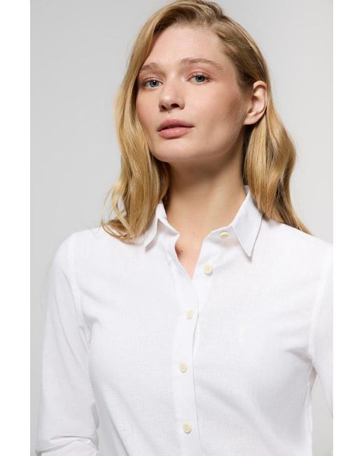 Camicia Bianca In Lino E Cotone Con Particolare Ricamato Rigby Go di POLO CLUB in White