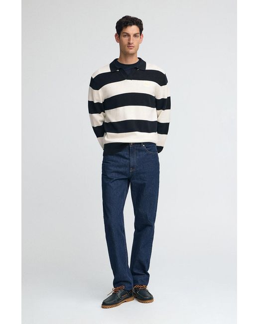 Maglione A Righe Blu Marino Ed Ecrù Con Colletto Polo E Toppa di POLO CLUB in Blue da Uomo