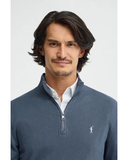 Maglione Blu Denim Con Collo A Cerniera Con Logo Rigby Go di POLO CLUB in Blue da Uomo