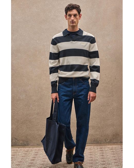 Maglione A Righe Blu Marino Ed Ecrù Con Colletto Polo E Toppa di POLO CLUB in Blue da Uomo