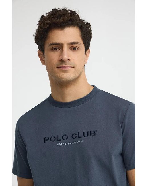 Maglietta Blu Denim A Maniche Corte Con Ricamo Established 2012 di POLO CLUB in Blue da Uomo