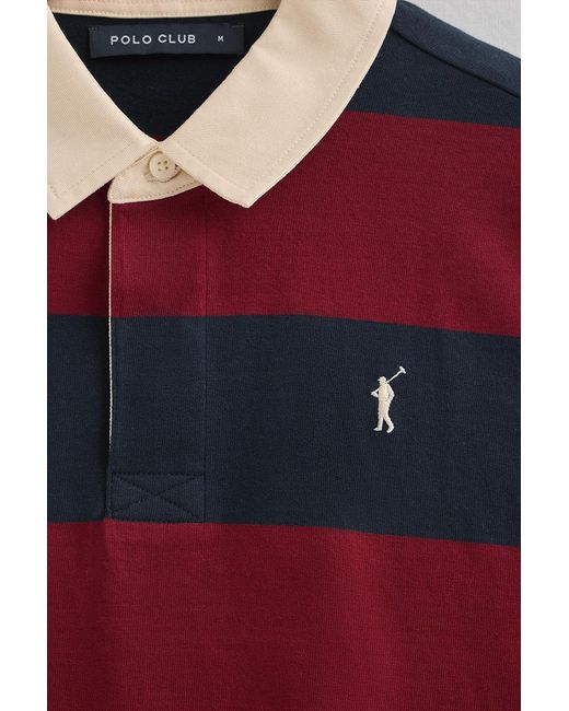 Polo A Maniche Lunghe A Righe Blu Marino E Granata Con Ricamo Rigby Go di POLO CLUB in Red da Uomo