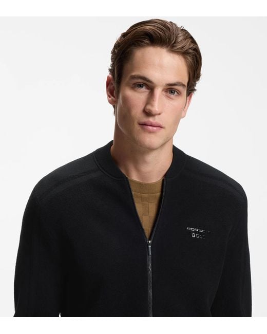 Porsche Design Black Zip-Up Cardigan With Logo for men