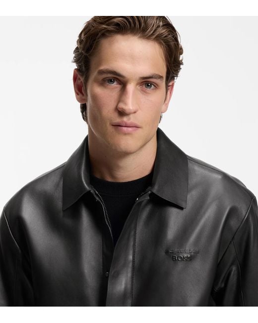 Porsche Design Black Leather Jacket With Concealed Magnetic Closure for men