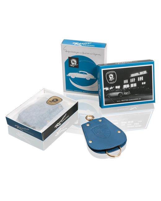 Porsche Classic Blue Leather Reutter Key Case For Porsche 356