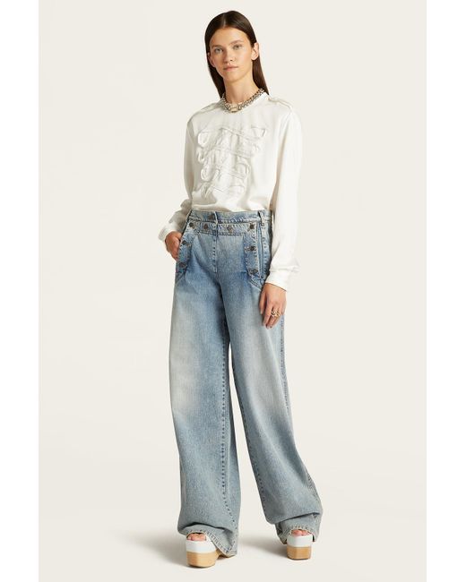 Ports 1961 Washed Denim Wide Leg Jeans in Blue | Lyst
