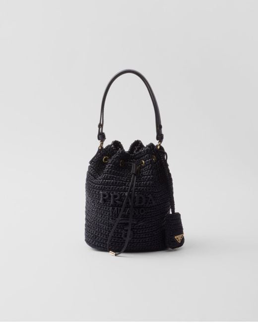 Prada White Crochet And Leather Mini-Bucket Bag