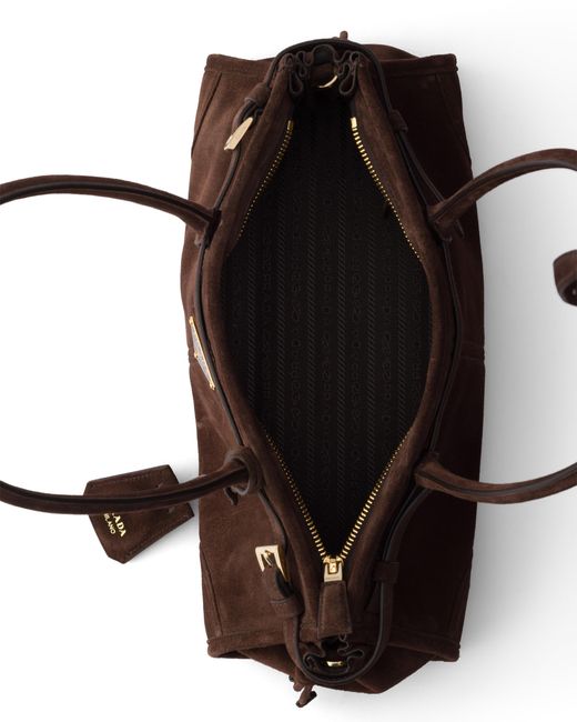 Prada White Bonnie Medium Suede Bag, Dark