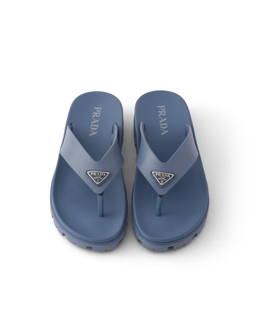 Prada Blue Rubber Thong Sandals, Size 9 for men