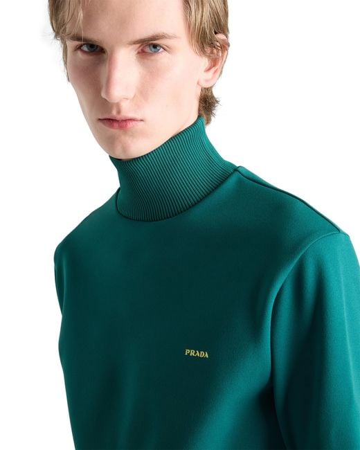 Prada Green Technical Fabric Turtleneck Sweatshirt for men