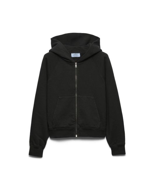 Sudadera De Algodón Con Capucha Y Cremallera, Mujer, Talla Prada de color Black