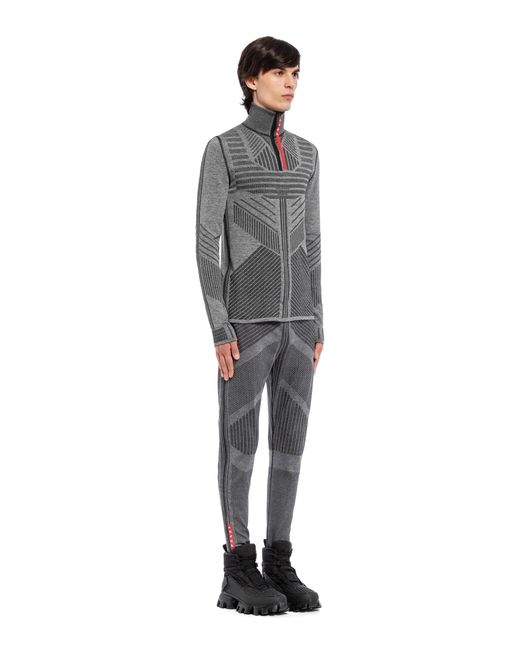 Prada Gray Techno Knit Turtleneck Sweater for men