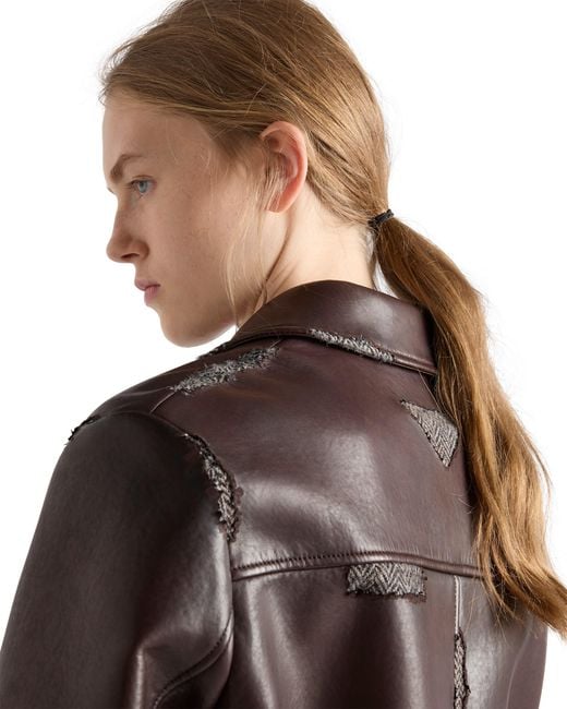 Prada Brown Bonded Nappa Leather And Chevron Shetland Wool Jacket