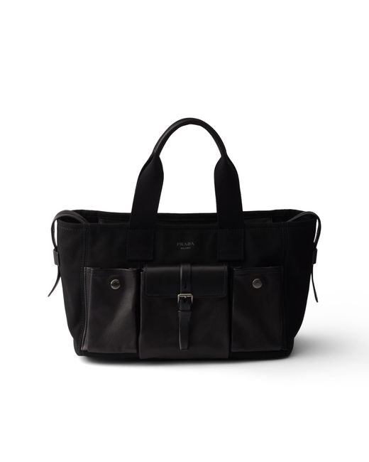 Prada Black Route Large Canvas And Leather Tote Bag