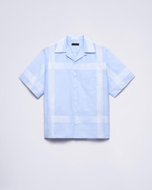 Prada Blue Short-Sleeved Cotton Shirt for men