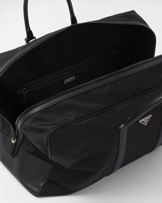 Prada Black Re-nylon And Saffiano Leather Duffle Bag