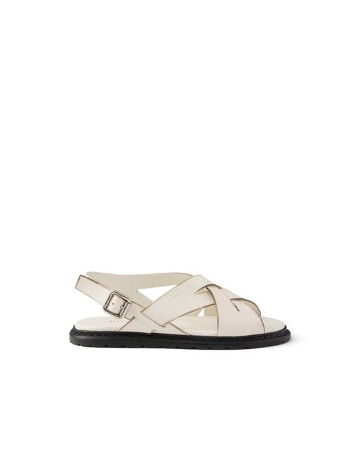 Prada White Antiqued Leather Sandals