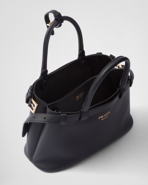 Prada Black Kleine Buckle Handtasche Aus Leder Mit Doppeltem Gürtel